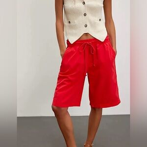 Free People Saylor Poplin Pull-on Shorts Women Bermudas Large Vibrant Red